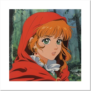 Retro Anime Red Riding Hood Night Forest Vintage 70s 80s 90s Posters and Art